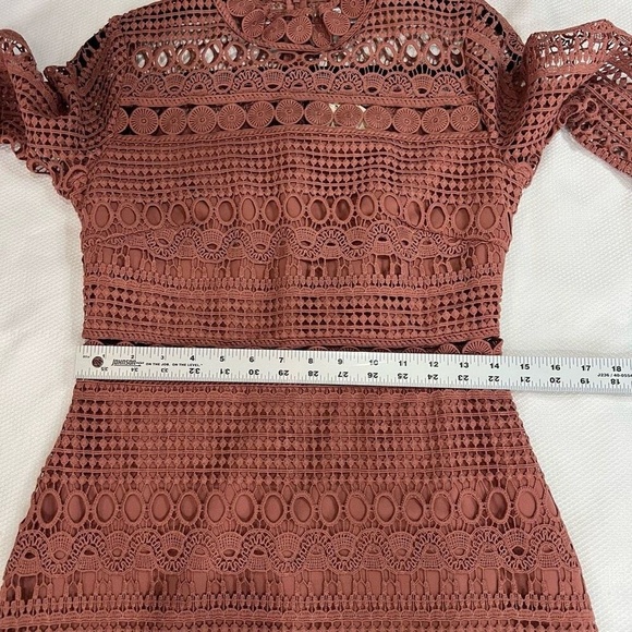Two Sisters Riverdale Mauve Pink Lace Crochet Long Sleeve‎ Mini Dress 6 M NWT - Picture 7 of 13